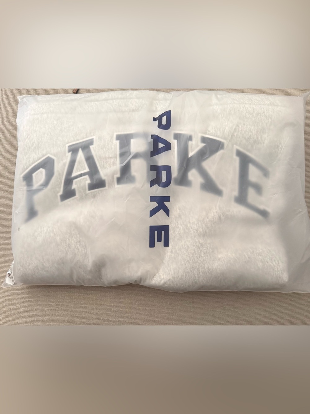 New PARKE Embroidered Light Gray Varsity Fleece Blanket Throw